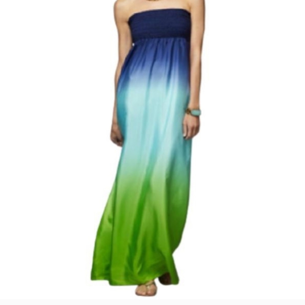 Lilly Pulitzer Women's  Dip Dye Carrie Dress, Blue and Green Ombré Size XS